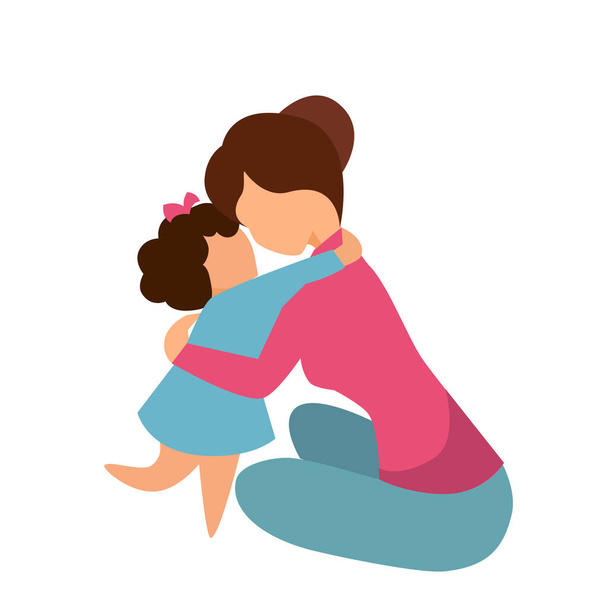 Vector illustration mom with daughter hug each other - Vector, imagen