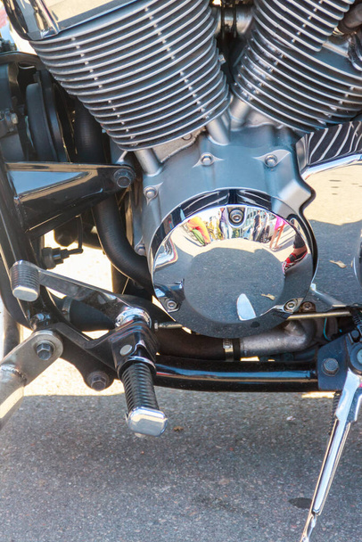 オートバイのエンジンブロックのクローズアップ - 写真・画像