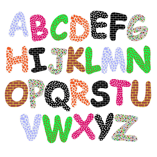 Doodle Colorful Alphabet.ABC. Kids funny alphabet - Vetor, Imagem