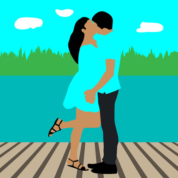 Couple in Love. Flat couple character design.Couple in love kissing - Vector, Image