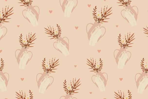 seamless pattern with vases with plants on background - Foto, Imagen