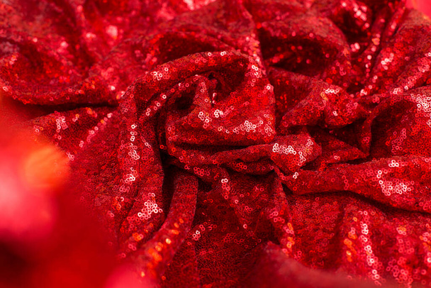 red shiny sequined pleated sequin fabric as background and texture - Photo, image