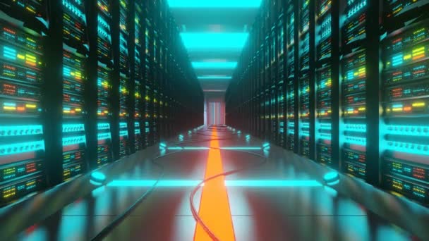 Salle de serveurs dans le centre de données complète avec racks PC - Séquence, vidéo