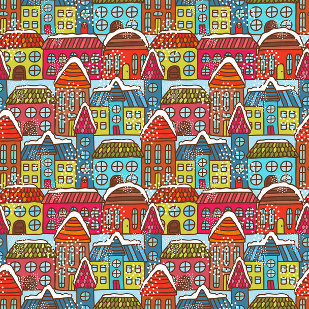 Winter houses seamless pattern - Vector, Image