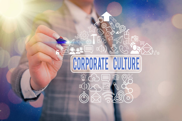 Fogalmi kézírás, amely bemutatja a vállalati kultúrát. Üzleti fotó bemutatja átható értékek és attitűdök jellemzik a cég. - Fotó, kép