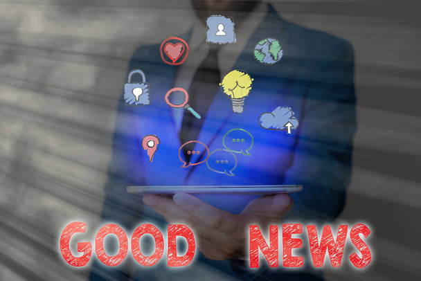 Conceptual hand writing showing Good News. Business photo text Someone or something positive Encouraging uplifting or desirable. - Photo, Image