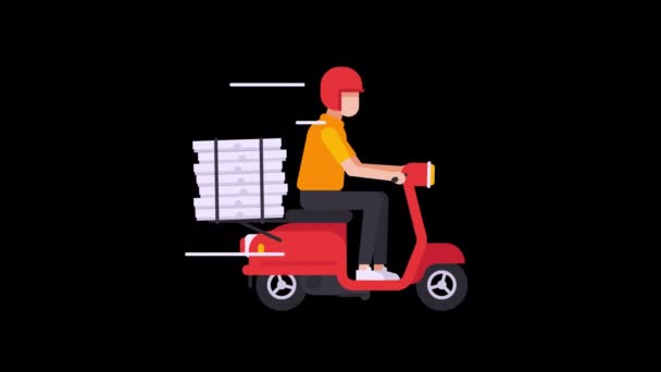 Mensajero en scooter con pizza en el maletero. Fondo transparente. Animación Loop. Gráficos en movimiento
 - Imágenes, Vídeo