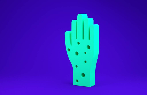 Mão verde com psoríase ou ícone de eczema isolado no fundo azul. Conceito de resposta da pele humana ao alérgeno ou problema crônico do corpo. Conceito de minimalismo. 3D ilustração 3D render
 - Foto, Imagem