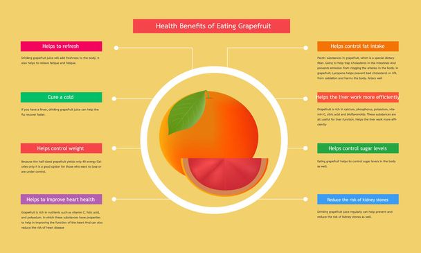 Infografía sobre los beneficios del concepto de pomelo para la salud en la agricultura y la alimentación saludable
 - Vector, Imagen