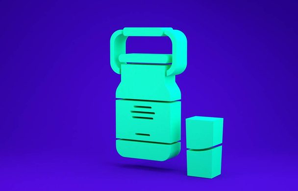 Зеленая банка контейнер для молока и стекла значок изолирован на синем фоне. Концепция минимализма. 3D-рендеринг
 - Фото, изображение