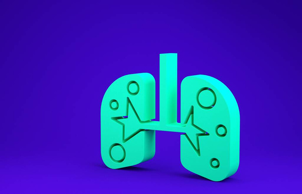 Ikona zielonych płuc odizolowana na niebieskim tle. Koncepcja minimalizmu. Ilustracja 3D 3D renderowania - Zdjęcie, obraz
