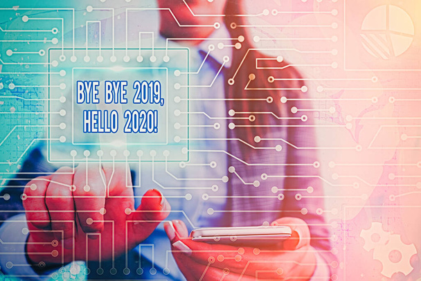 Kézírás szövegírás Bye Bye 2020 Hello 2020. A koncepció azt jelenti, hogy elbúcsúzunk a tavalyitól, és üdvözlünk még egy jót.. - Fotó, kép