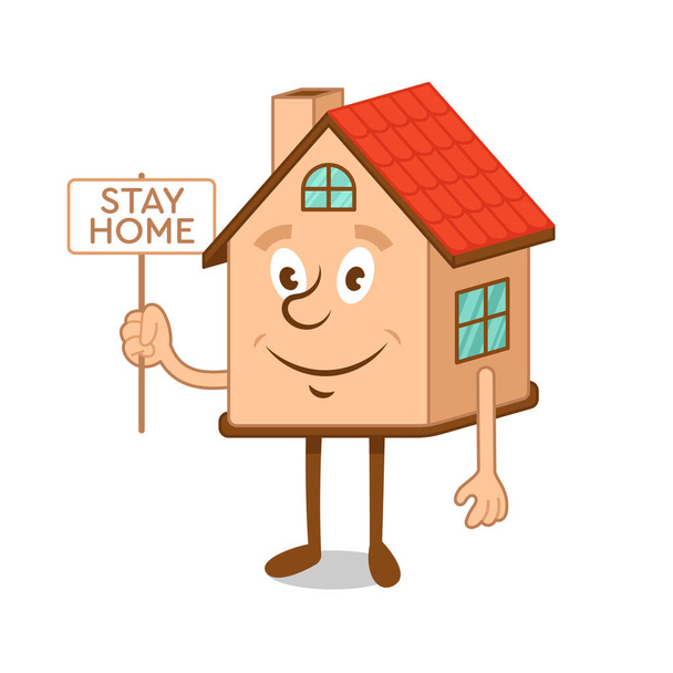 Cartoon χαρακτήρα σπίτι με μήνυμα μείνετε στο σπίτι! - Διάνυσμα, εικόνα