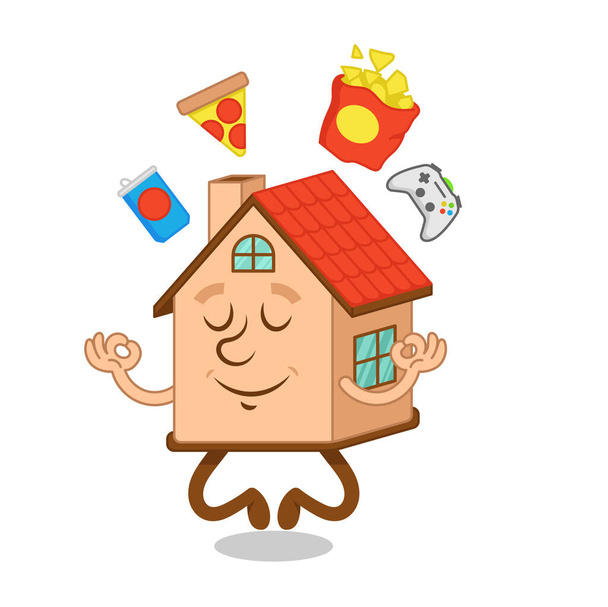 Cartoon χαρακτήρα σπίτι με φαγητό γύρω - Διάνυσμα, εικόνα