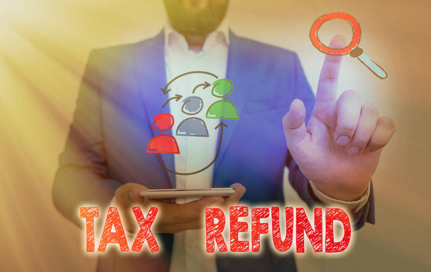 Text sign showing Tax Refund. Conceptual photo refund on tax when the tax liability is less than the tax paid. - Photo, Image