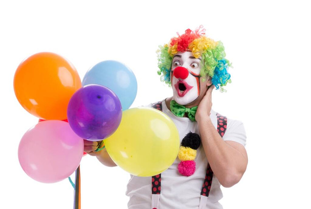 buffo clown con palloncini isolati su sfondo bianco - Foto, immagini