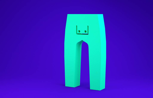 Піктограма зелених штанів ізольована на синьому фоні. Концепція мінімалізму. 3D ілюстрація 3D рендеринга
 - Фото, зображення