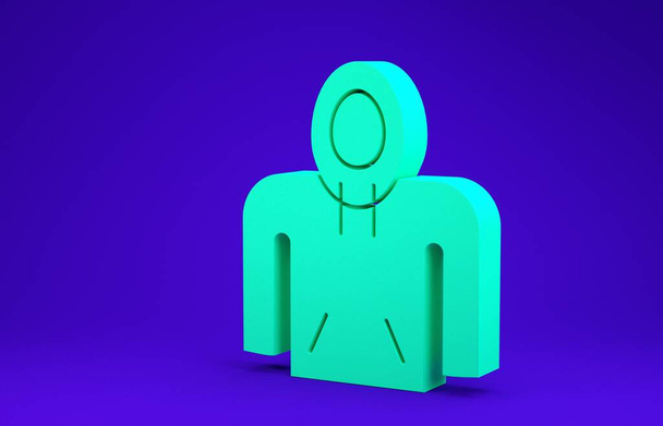 Green Hoodie icon isolated on blue background. Hooded sweatshirt. Minimalism concept. 3d illustration 3D render - Photo, Image