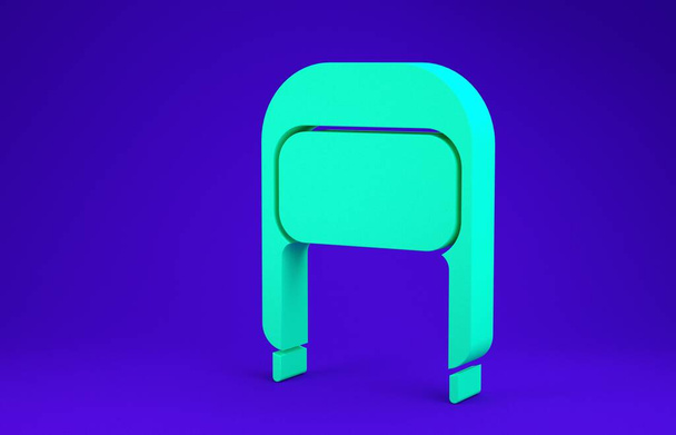 Green Winter hat with ear flaps icon isolated on blue background. Minimalism concept. 3d illustration 3D render - Photo, Image