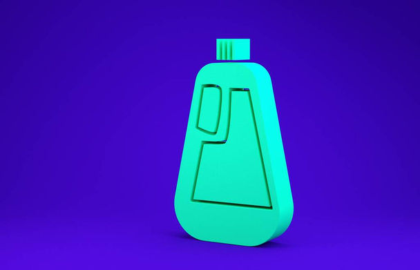 Πράσινο πλαστικό μπουκάλι για υγρό απορρυπαντικό πλυντηρίων ρούχων, χλωρίνη, πλυντήριο πιάτων εικονίδιο υγρό απομονώνονται σε μπλε φόντο. Μινιμαλιστική έννοια. 3d απεικόνιση 3D καθιστούν - Φωτογραφία, εικόνα