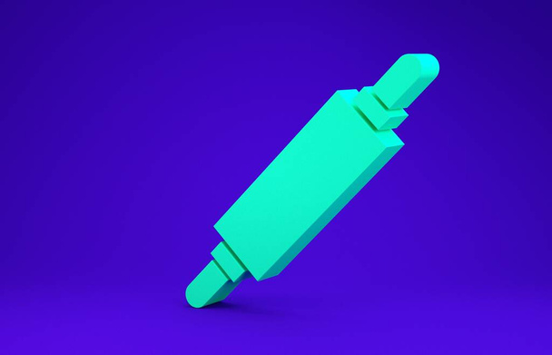 Значок зеленого прокатного штыря выделен на синем фоне. Концепция минимализма. 3D-рендеринг - Фото, изображение