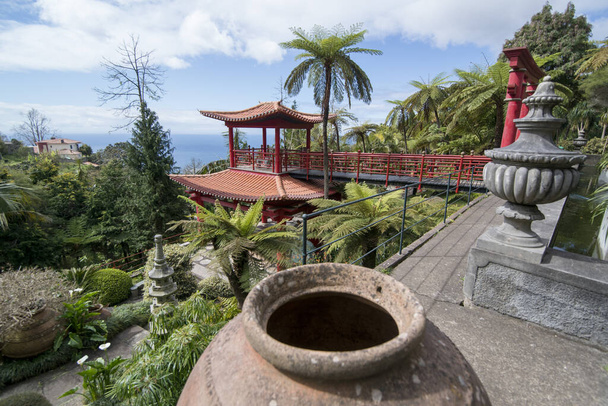 arte e cultura no Jardim Tropical ou Jardim Tropical, no centro da cidade do Funchal, na Ilha Madeira de Portugal. Portugal, Madeira, Abril de 2018
 - Foto, Imagem