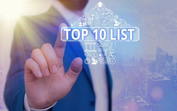Textzeichen mit Top 10 Liste. konzeptionelles Foto der zehn wichtigsten oder erfolgreichsten Punkte einer bestimmten Liste. - Foto, Bild