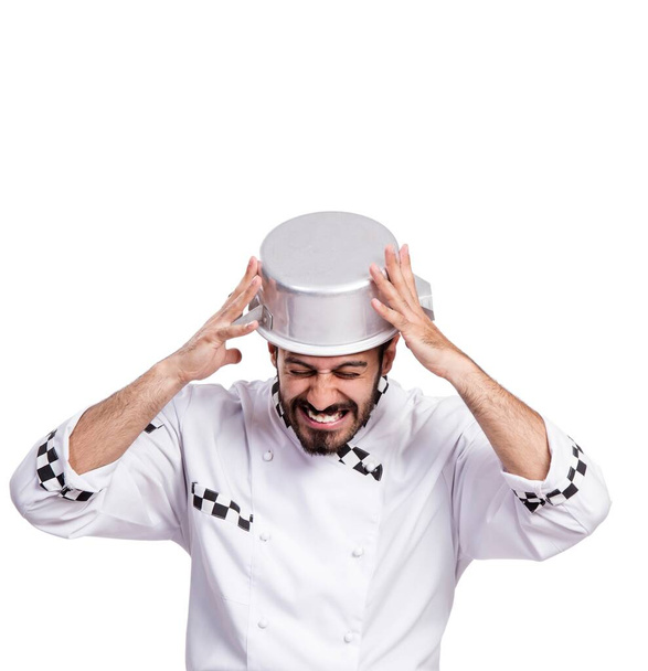 Zabawny samiec kucharz izolowany na białym tle - Zdjęcie, obraz