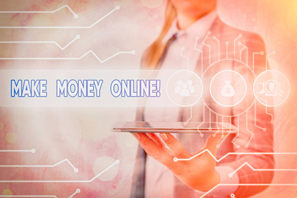Käsitteellinen käsin kirjoittaminen osoittaa Make Money Online. Business valokuva esittelee tehdä voittoa internetissä kuten freelancing tai markkinointi
. - Valokuva, kuva