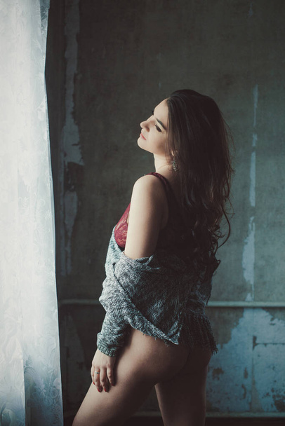 Beautiful girl in underwear indoors in natural light - Foto, Imagen
