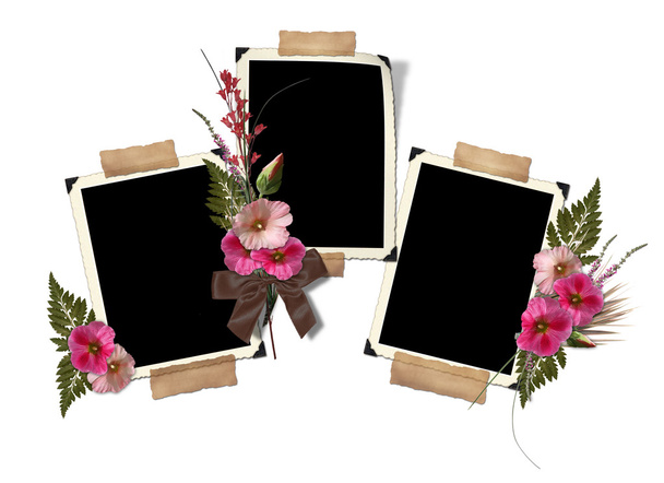 The frame is decorated with a bouquet of flowers hollyhocks. - Fotó, kép