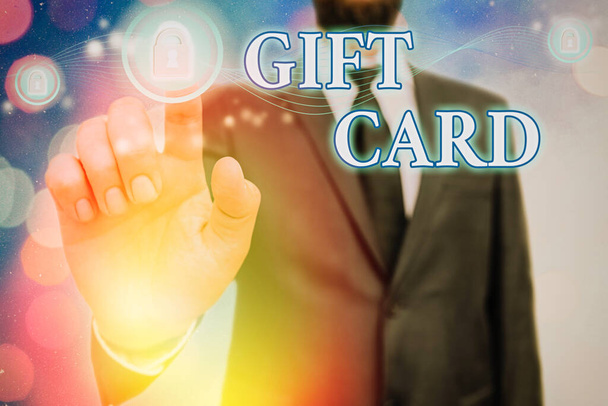 Word scrittura testo Gift Card. Business concept per Un regalo solitamente fatto di carta che contiene il tuo messaggio
. - Foto, immagini