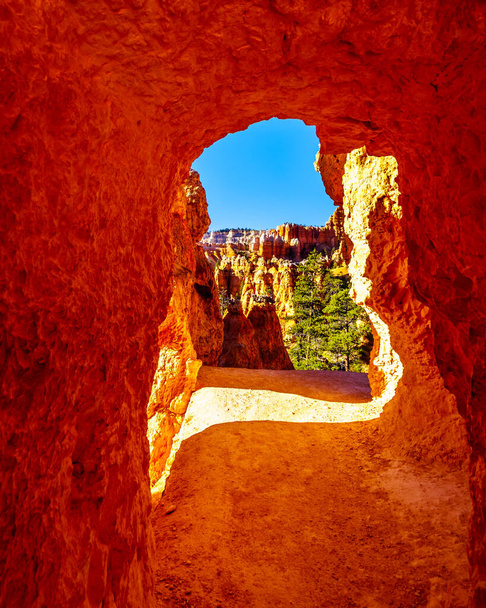 Arch opening in the Vermilion Colored Hoodoos on the Navajo Trail in Bryce Canyon National Park, Utah, United States - Photo, Image