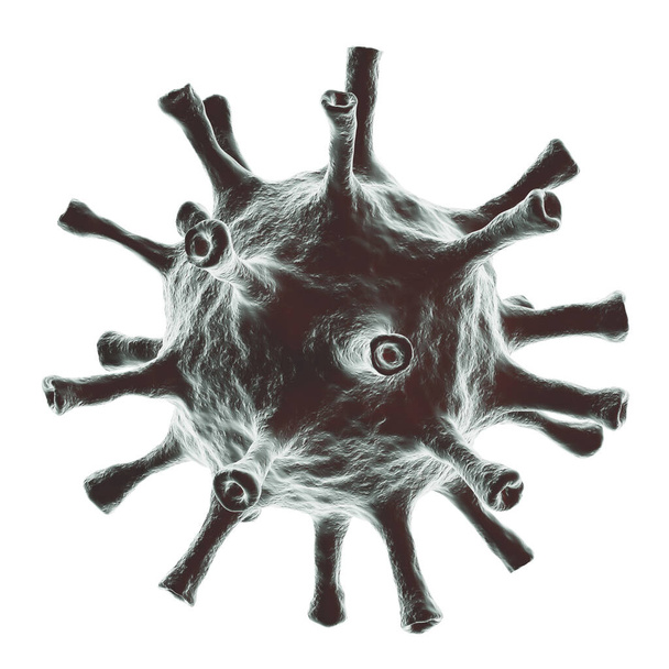 Virová buňka izolovaná na bílém pozadí. Koncept koronaviru. Velmi detailní, vysoce kvalitní vizualizace, obrovské rozlišení. 3D ilustrace - Fotografie, Obrázek