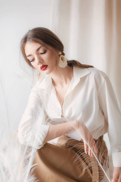 beautiful  young woman in white shirt - Valokuva, kuva