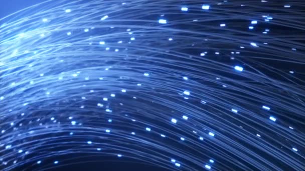 Fiber optik fiberler aracılığıyla dijital veri iletimi. Sinyalin titreşimleri kablolar boyunca yayılıyor.. - Video, Çekim