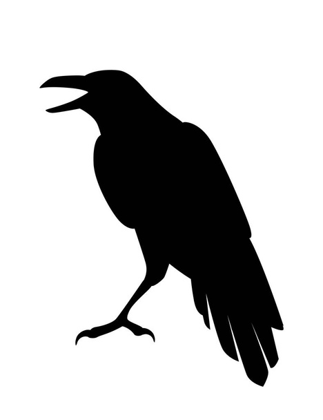 Black silhouette raven bird cartoon crow design flat vector animal illustration isolated on white background. - Vector, Image