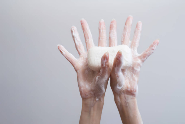 clean hands soapy from coronavirus - Fotoğraf, Görsel