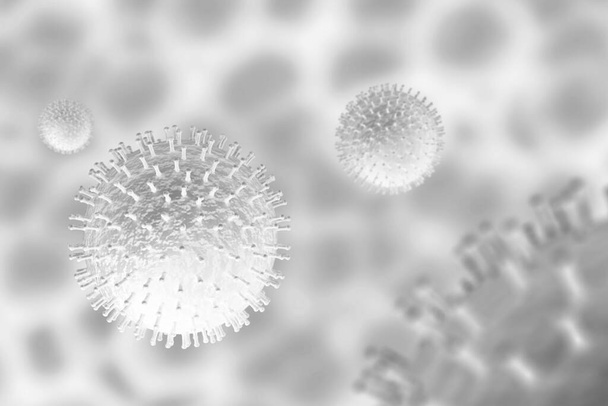 Coronavirus 2019-nCov új coronavirus koncepció fellelhető ázsiai influenza kitörés és a koronavírusok influenza veszélyes influenza törzs esetekben, mint egy világjárvány. A mikroszkóp vírus közeledik. 3D-s renderelés. - Fotó, kép