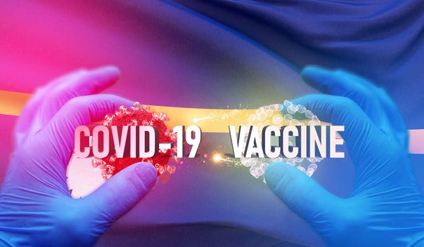 COVID-19 rokote lääketieteellinen konsepti lipun Nauru. Pandemiallinen 3D-kuva
. - Valokuva, kuva