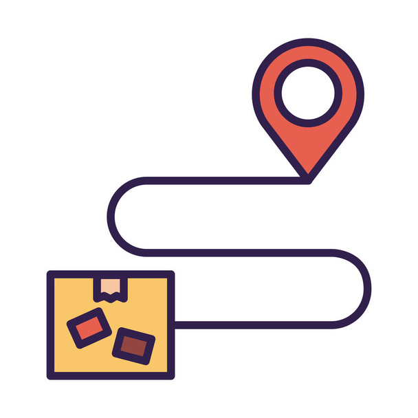 pin locatie met doos levering service lijn en vul stijl - Vector, afbeelding