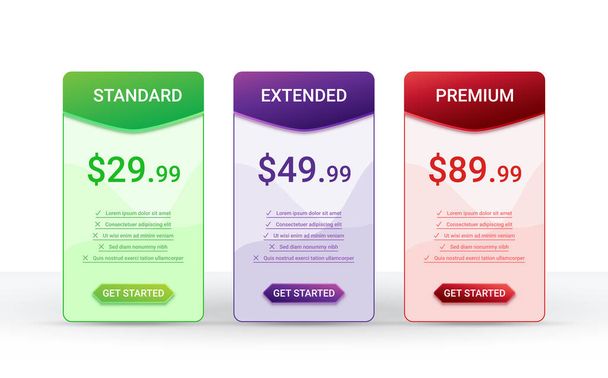 Price comparison table layout template for three products, vector illustration - Vector, Image