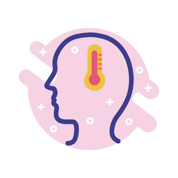 profile with thermometer mental health line style icon - Vector, Image