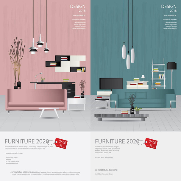 2 Vertical Banner Furniture Sale Advertisement Flayers Vector Illustration - Vector, Image