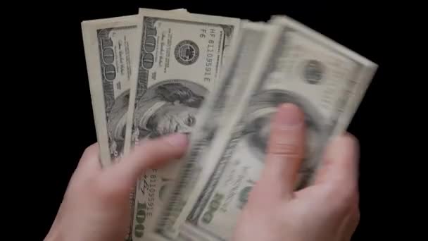 Eller Yüz Dolarlık Fatura Sayı, Kara Arkaplanda Para Kapat - Video, Çekim
