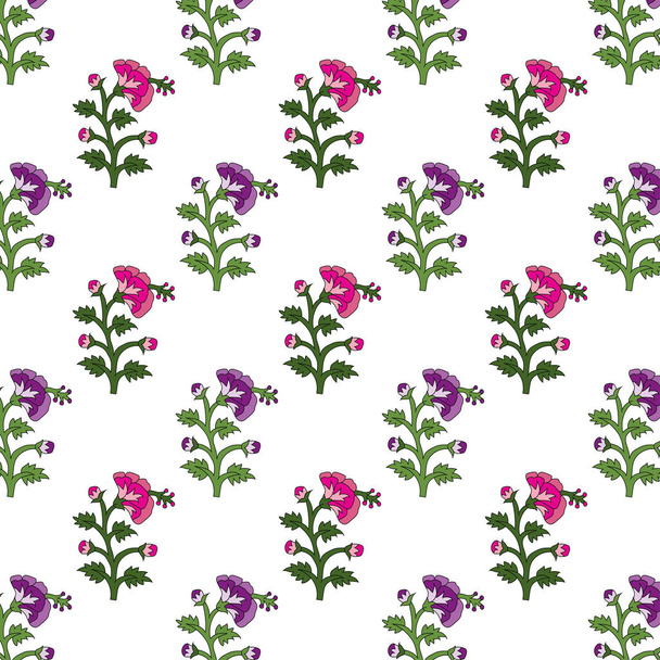 seamless pink and purple mughal flower pattern motifs. abstract vector flower illustration. - Vector, Image