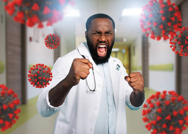 Сміливі медики борються з коронавірусом ковадла-19. Синій фон
 - Фото, зображення