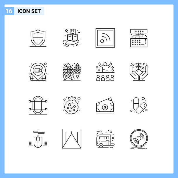 Mobile Interface Outline Set of 16 Pictograms of sound, device, monday, connection, rss Editable Vector Design Elements - Vector, Image
