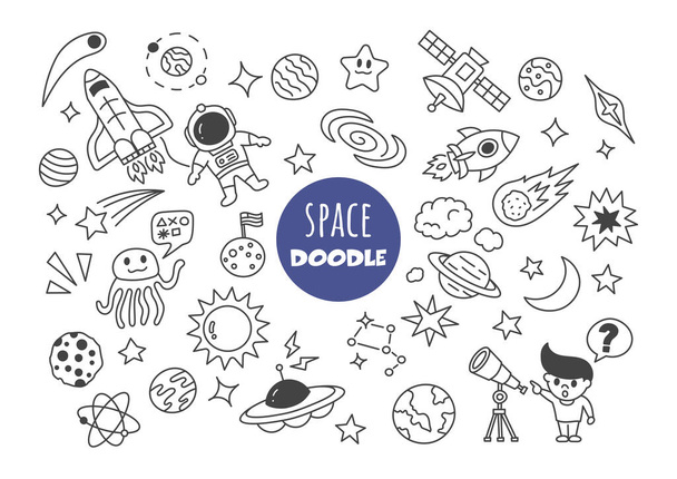 space kawaii doodle vector hand drawing style - Vector, Image