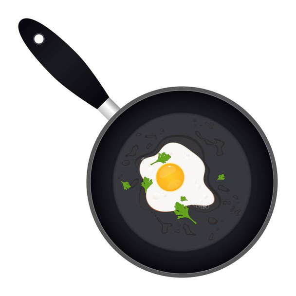 Fried egg with parsley in the pan vector illustration - Vektör, Görsel